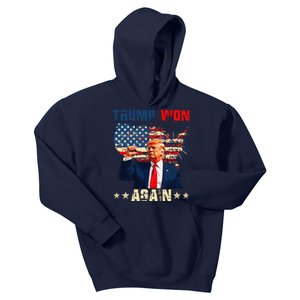 Retro Trump Won Again 2024 Us Vote 47th President Election Kids Hoodie