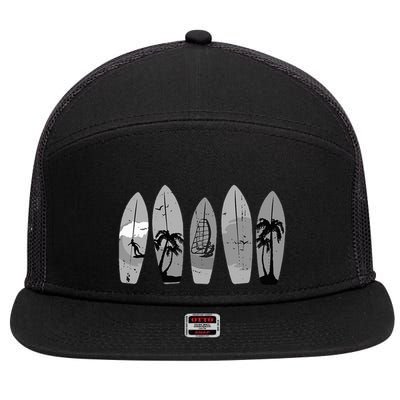 Ride the Waves with a Timeless Surfboard 7 Panel Mesh Trucker Snapback Hat