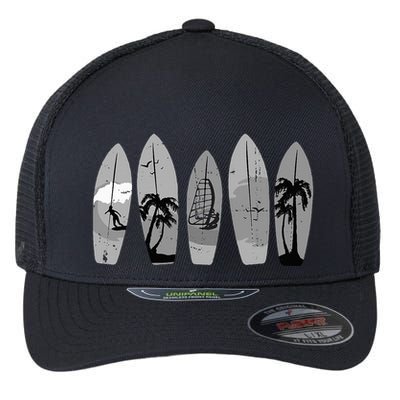 Ride the Waves with a Timeless Surfboard Flexfit Unipanel Trucker Cap