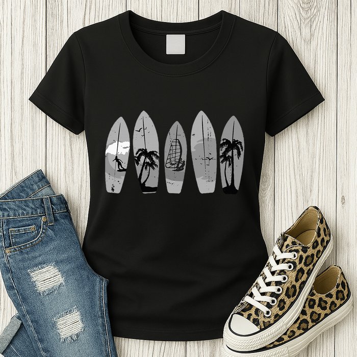 Ride the Waves with a Timeless Surfboard Womens T-Shirt
