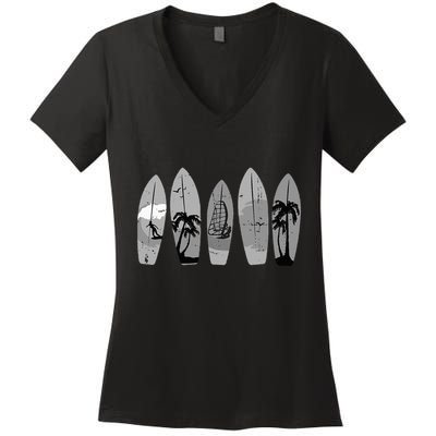 Ride the Waves with a Timeless Surfboard Women's V-Neck T-Shirt