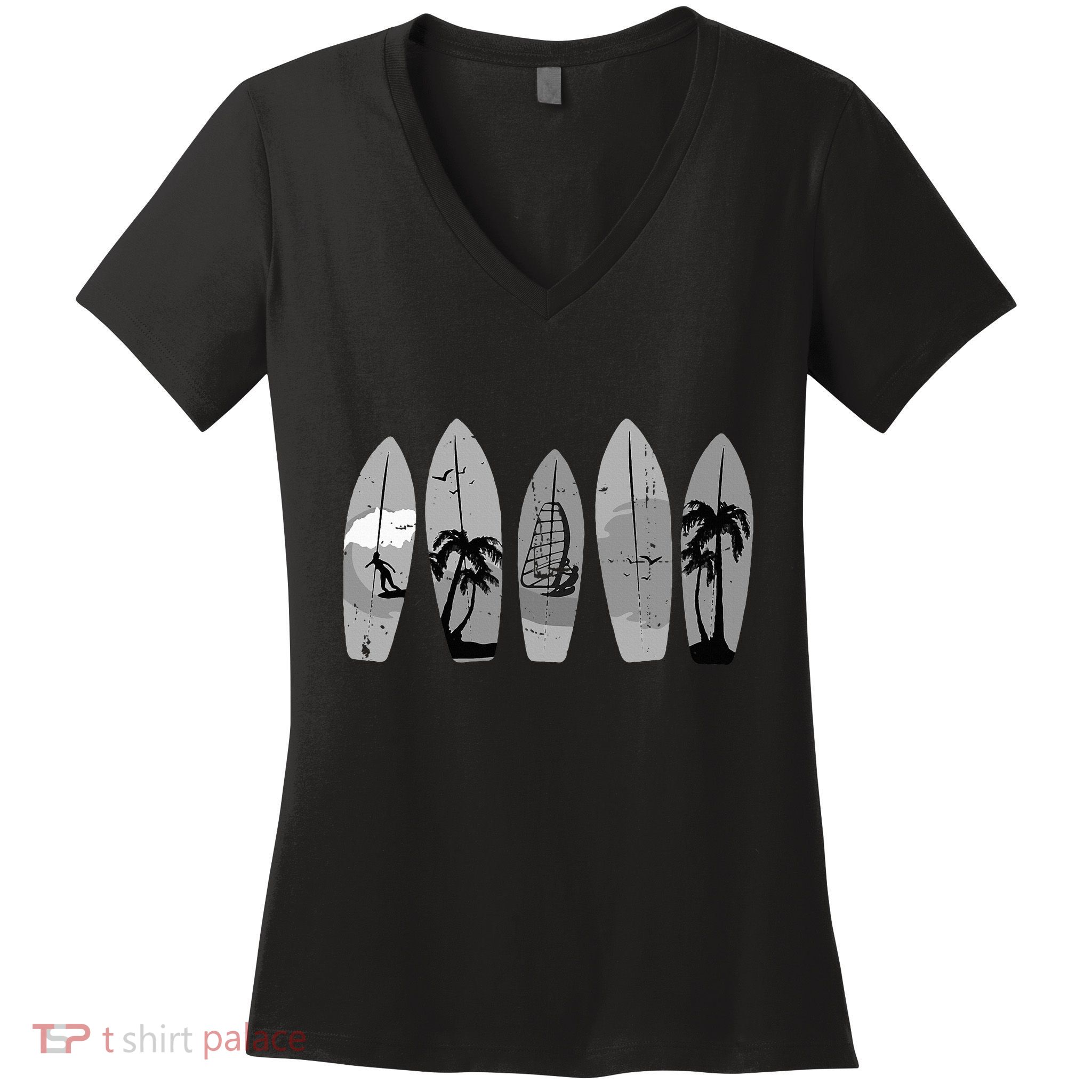 Ride the Waves with a Timeless Surfboard Women's V-Neck T-Shirt