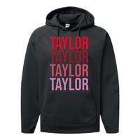 Retro Taylor Wordmark Pattern I Love Taylor Performance Fleece Hoodie