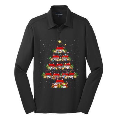 Red Truck Xmas Lighting Santa Red Truck Christmas Tree Cute Gift Silk Touch Performance Long Sleeve Polo