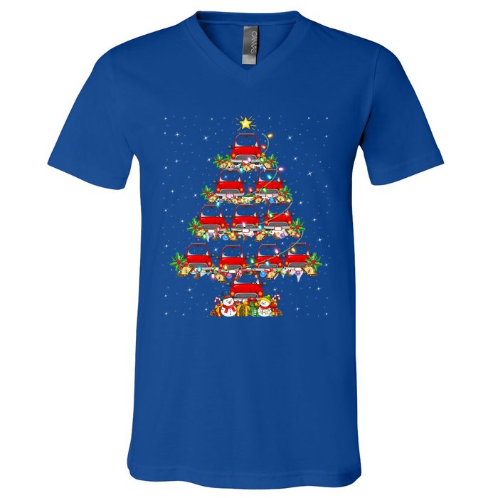 Red Truck Xmas Lighting Santa Red Truck Christmas Tree Cute Gift V-Neck T-Shirt