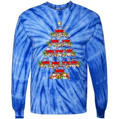 Red Truck Xmas Lighting Santa Red Truck Christmas Tree Cute Gift Tie-Dye Long Sleeve Shirt