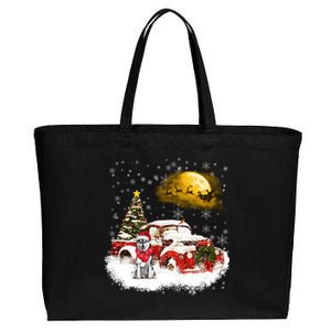 Red Truck Xmas Tree Husky Dog Merry Christmas Cool Gift Cotton Canvas Jumbo Tote