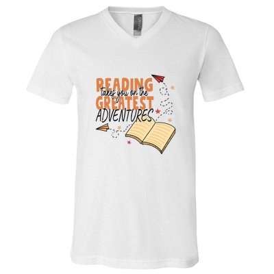 Reading Takes You On The Greatest Adventures Reading Books Gift Cute Reading V-Neck T-Shirt