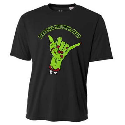 Rock Till You Drop Dead Zombie Hand Spooky Halloween Cooling Performance Crew T-Shirt