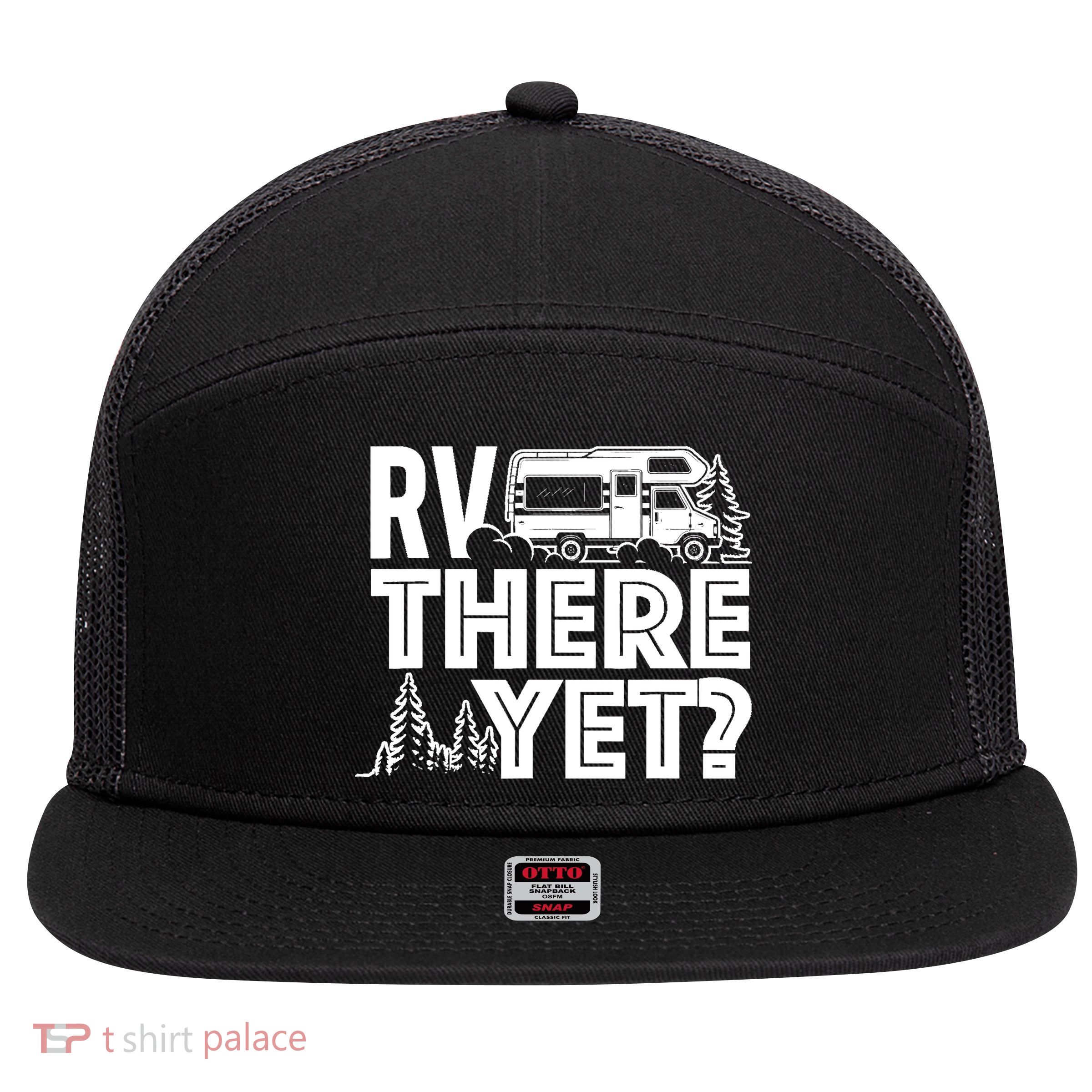 RV There Yet Happy Glamper Camping 7 Panel Mesh Trucker Snapback Hat