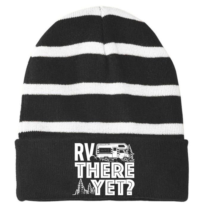 RV There Yet Happy Glamper Camping Striped Beanie with Solid Band