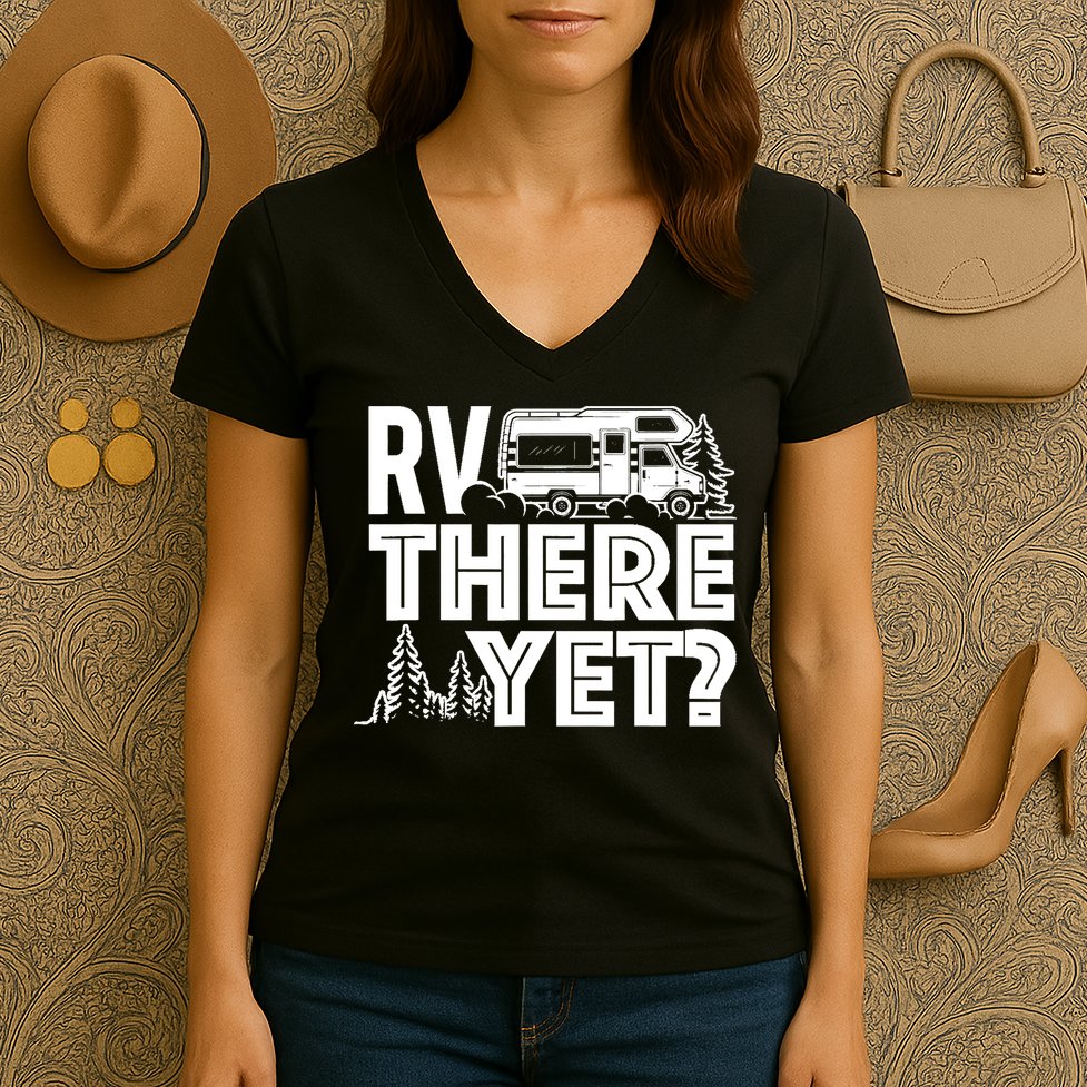 RV There Yet Happy Glamper Camping Women's V-Neck T-Shirt