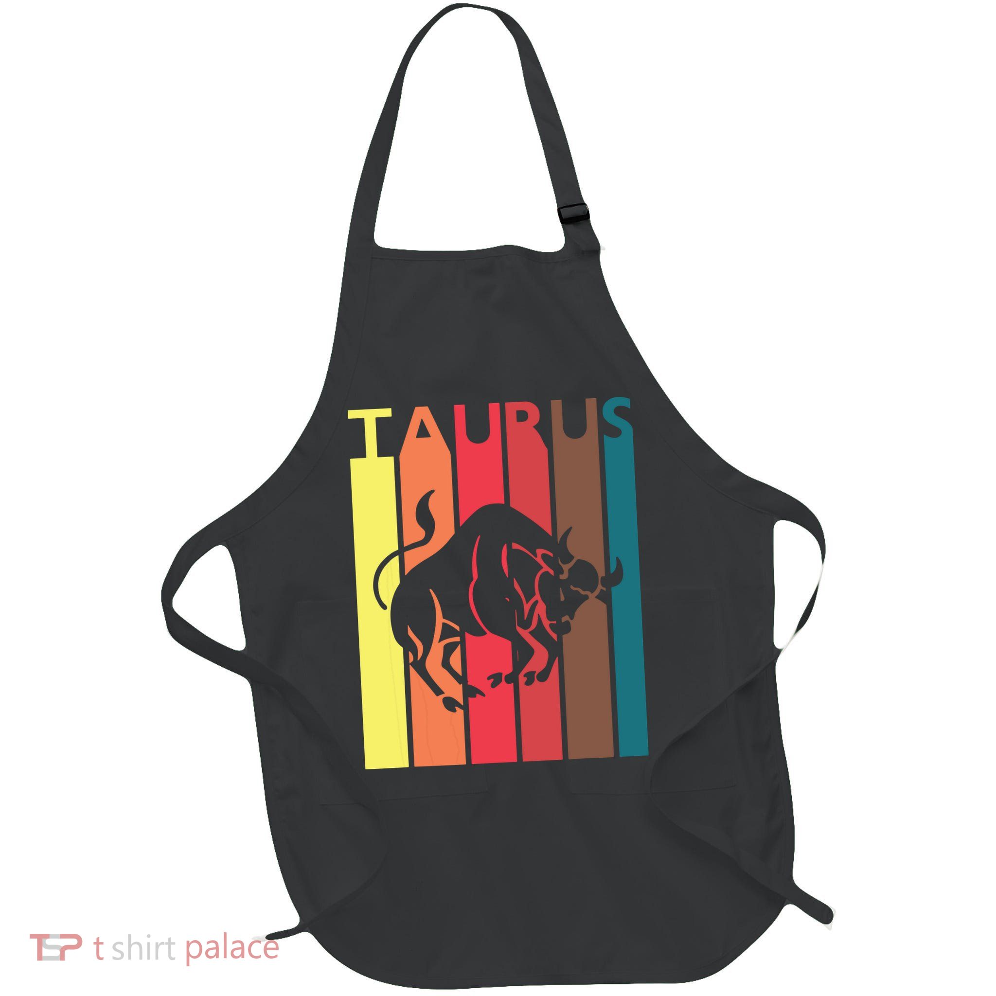 Retro Taurus Zodiac Sign April May Birthday Gift Taurus Full-Length Apron With Pockets