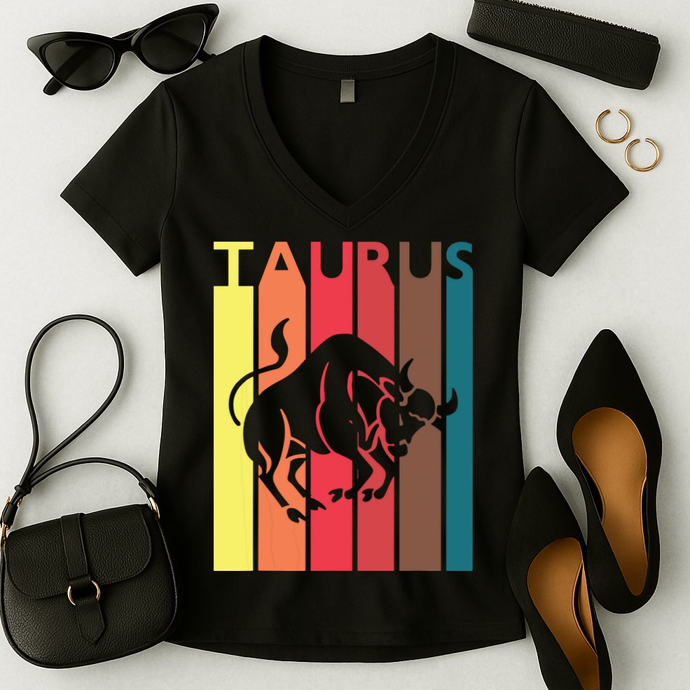 Retro Taurus Zodiac Sign April May Birthday Gift Taurus Women's V-Neck T-Shirt