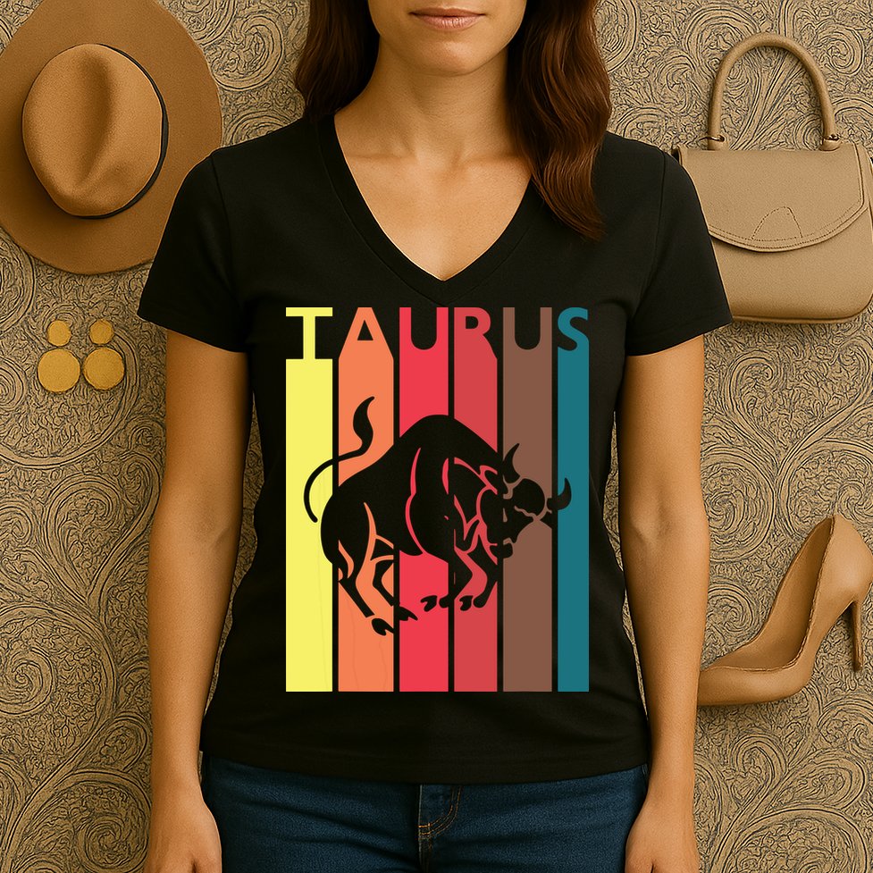 Retro Taurus Zodiac Sign April May Birthday Gift Taurus Women's V-Neck T-Shirt
