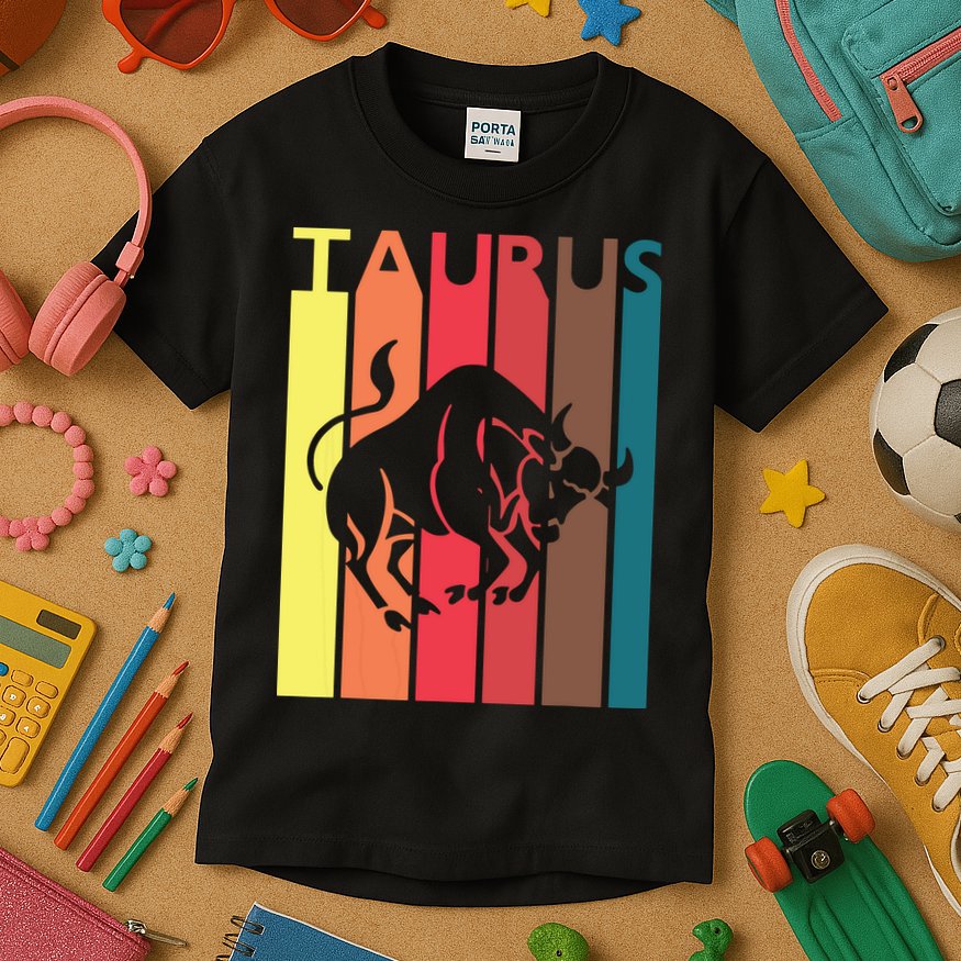 Retro Taurus Zodiac Sign April May Birthday Gift Taurus Kids T-Shirt