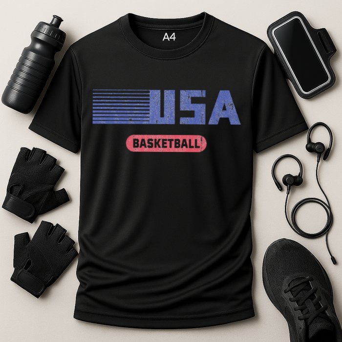 Retro Usa 2024 Team American Basketball Cooling Performance Crew T-Shirt