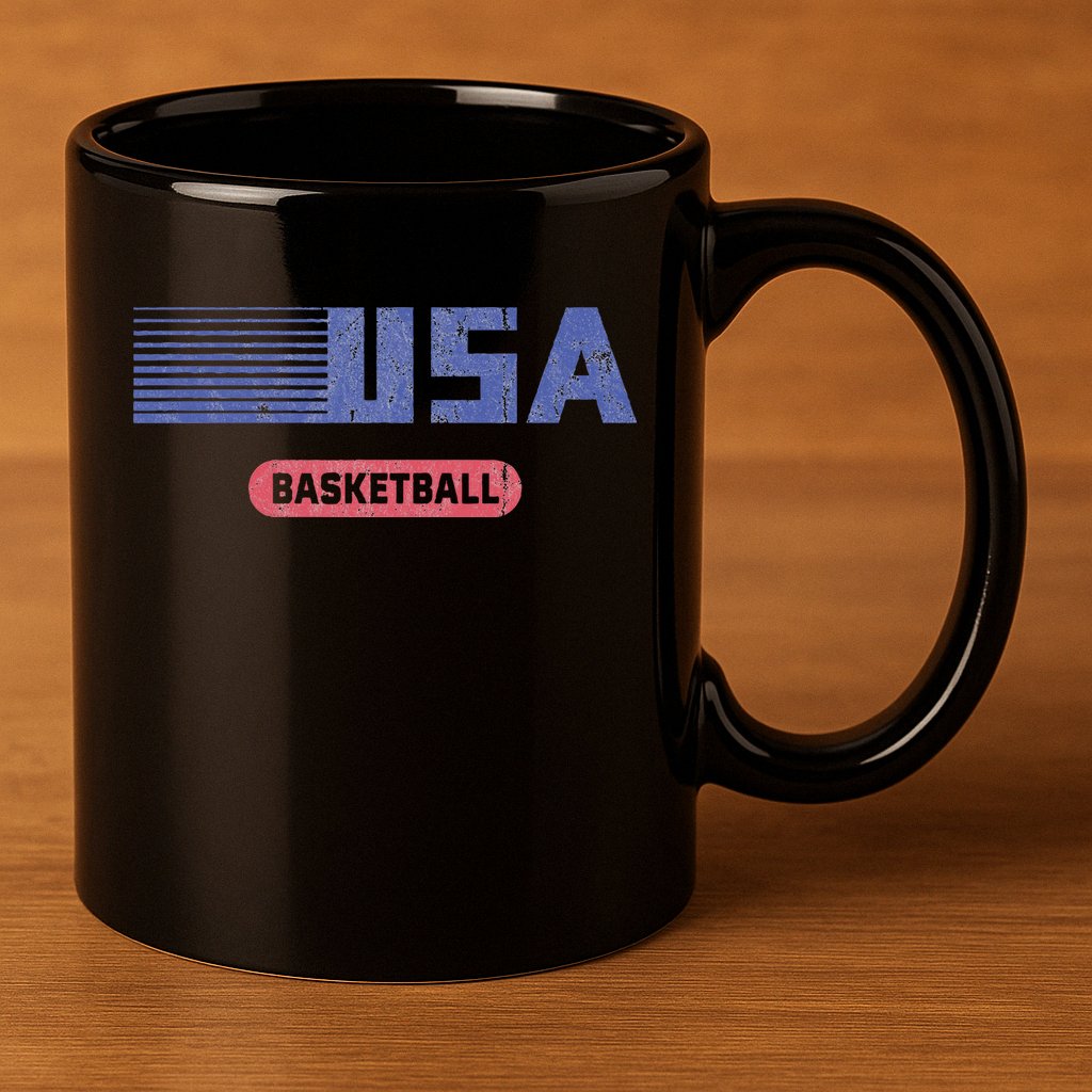 Retro Usa 2024 Team American Basketball 11oz C Handle Ceramic Mug