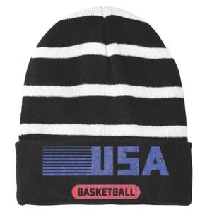 Retro Usa 2024 Team American Basketball Striped Beanie with Solid Band