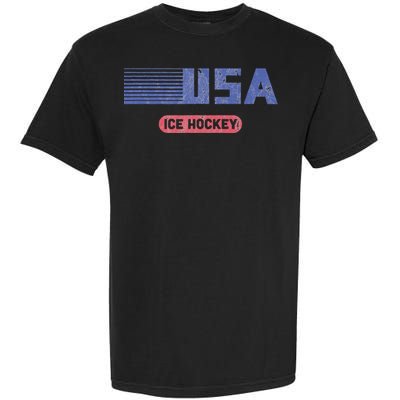 Retro Usa 2024 Team American Ice Hockey Vintage Garment-Dyed Heavyweight T-Shirt