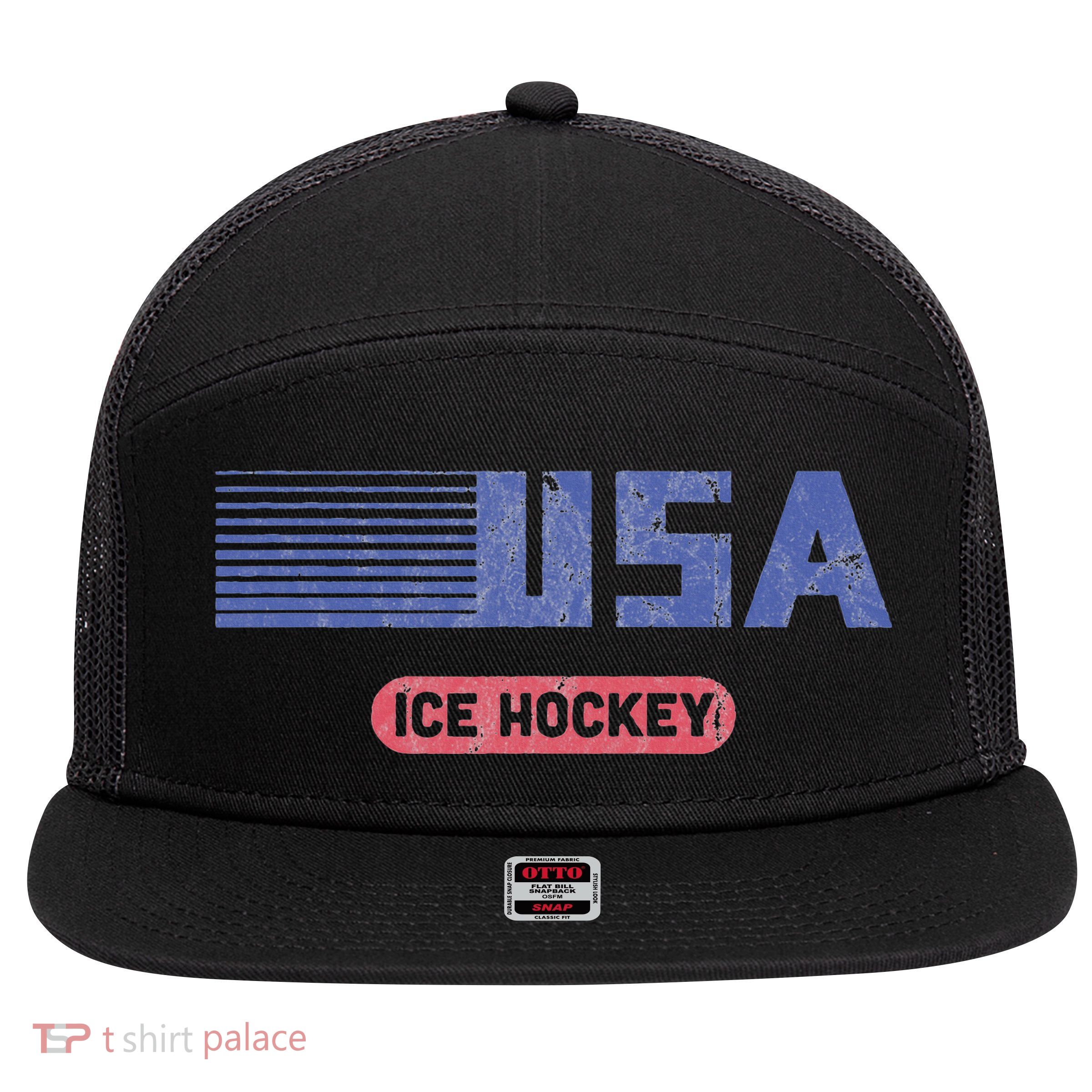 Retro Usa 2024 Team American Ice Hockey Vintage 7 Panel Mesh Trucker Snapback Hat