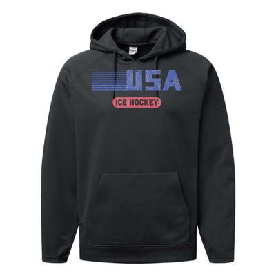 Retro Usa 2024 Team American Ice Hockey Vintage Performance Fleece Hoodie