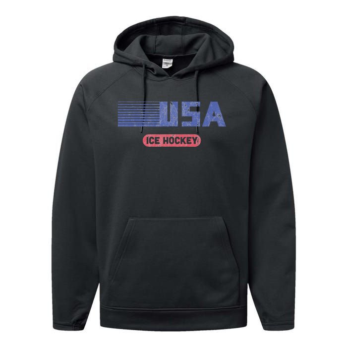 Retro Usa 2024 Team American Ice Hockey Vintage Performance Fleece Hoodie