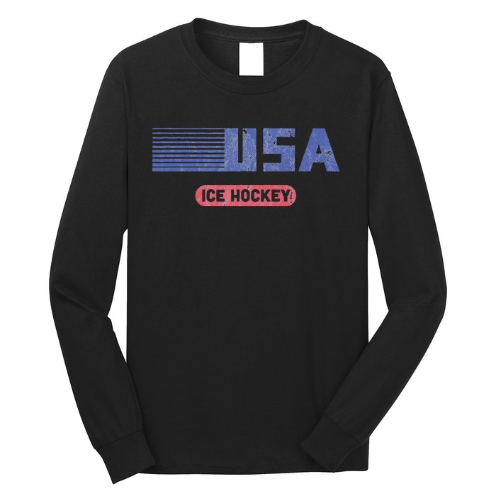 Retro Usa 2024 Team American Ice Hockey Vintage Long Sleeve Shirt