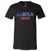 Retro Usa 2024 Team American Ice Hockey Vintage V-Neck T-Shirt