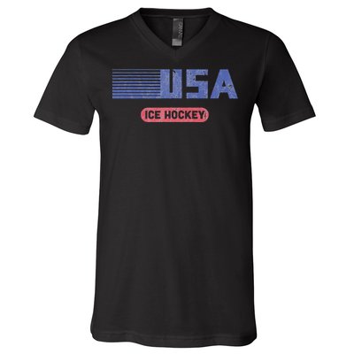 Retro Usa 2024 Team American Ice Hockey Vintage V-Neck T-Shirt