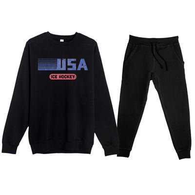 Retro Usa 2024 Team American Ice Hockey Vintage Premium Crewneck Sweatsuit Set