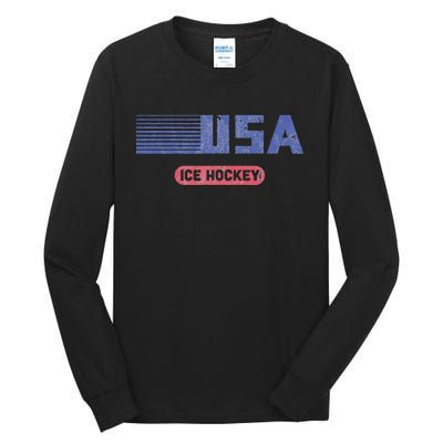 Retro Usa 2024 Team American Ice Hockey Vintage Tall Long Sleeve T-Shirt