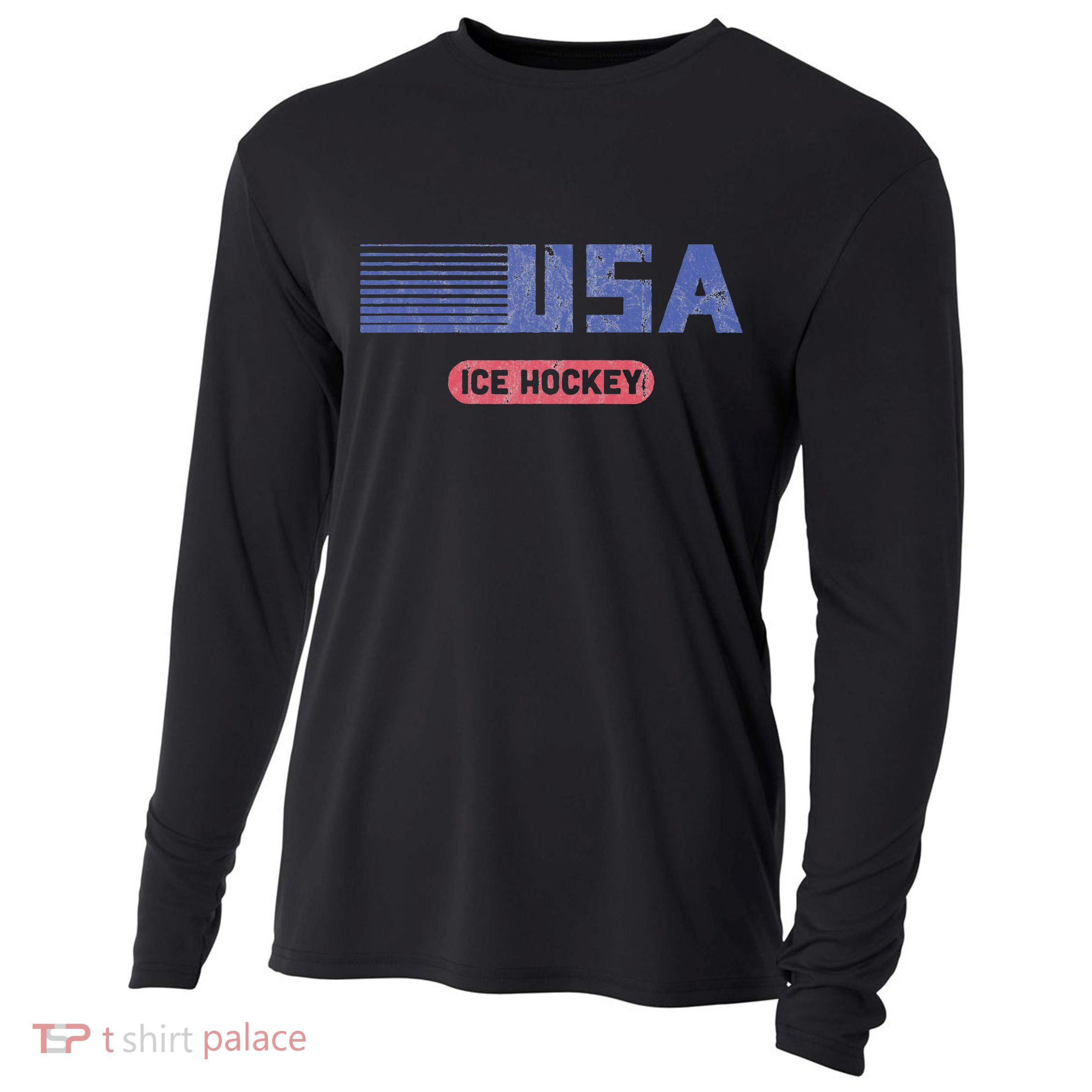 Retro Usa 2024 Team American Ice Hockey Vintage Cooling Performance Long Sleeve Crew