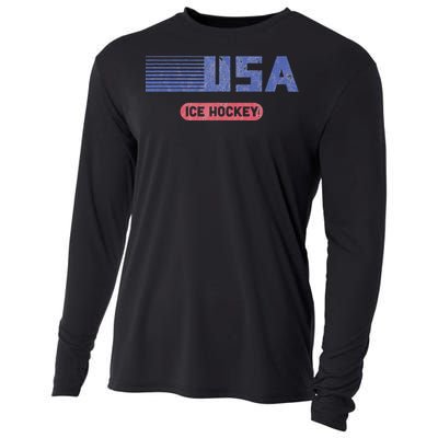 Retro Usa 2024 Team American Ice Hockey Vintage Cooling Performance Long Sleeve Crew