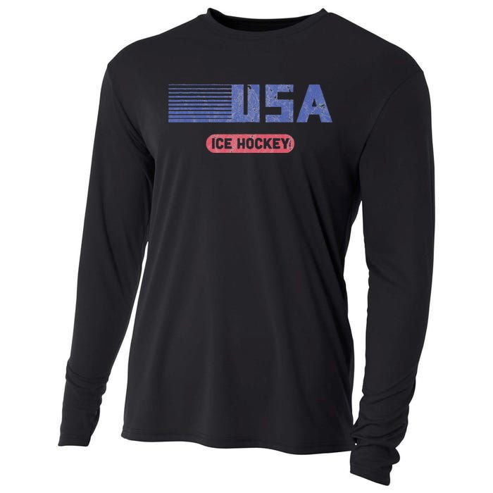 Retro Usa 2024 Team American Ice Hockey Vintage Cooling Performance Long Sleeve Crew