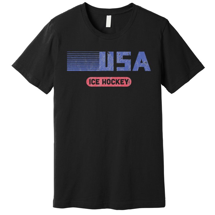 Retro Usa 2024 Team American Ice Hockey Vintage Premium T-Shirt