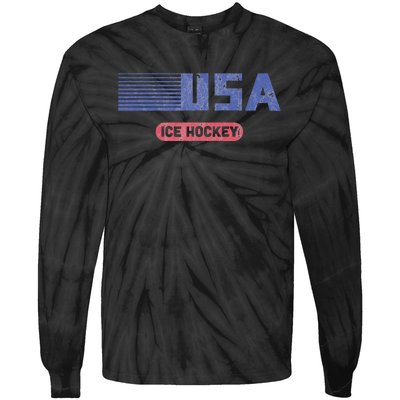 Retro Usa 2024 Team American Ice Hockey Vintage Tie-Dye Long Sleeve Shirt