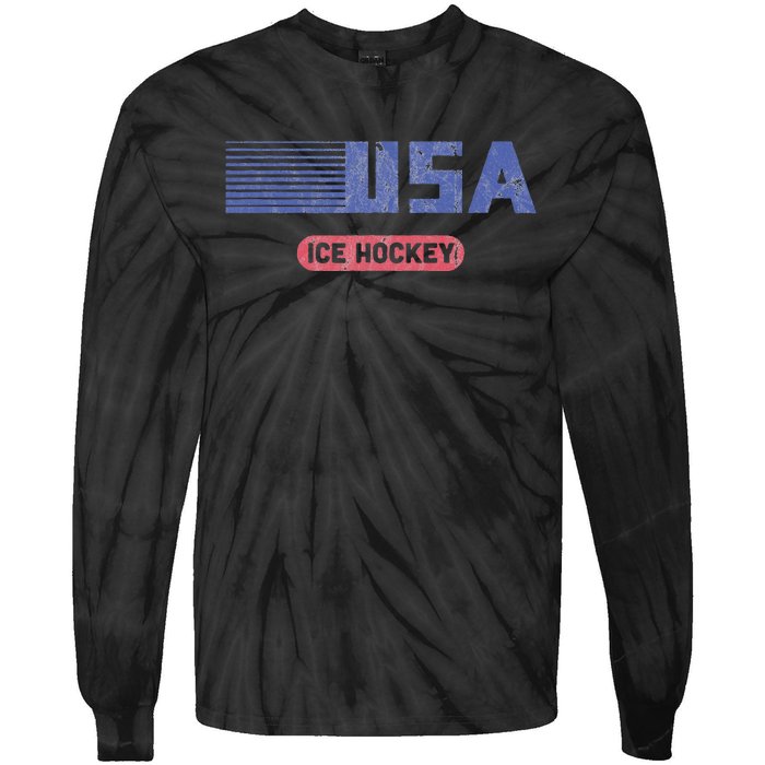 Retro Usa 2024 Team American Ice Hockey Vintage Tie-Dye Long Sleeve Shirt