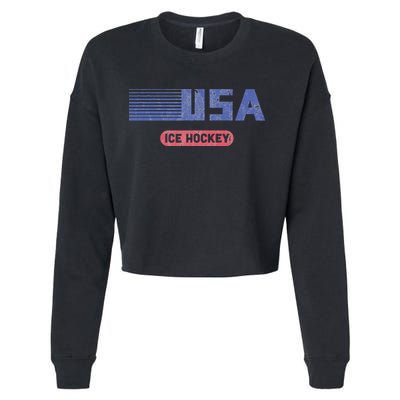 Retro Usa 2024 Team American Ice Hockey Vintage Cropped Pullover Crew
