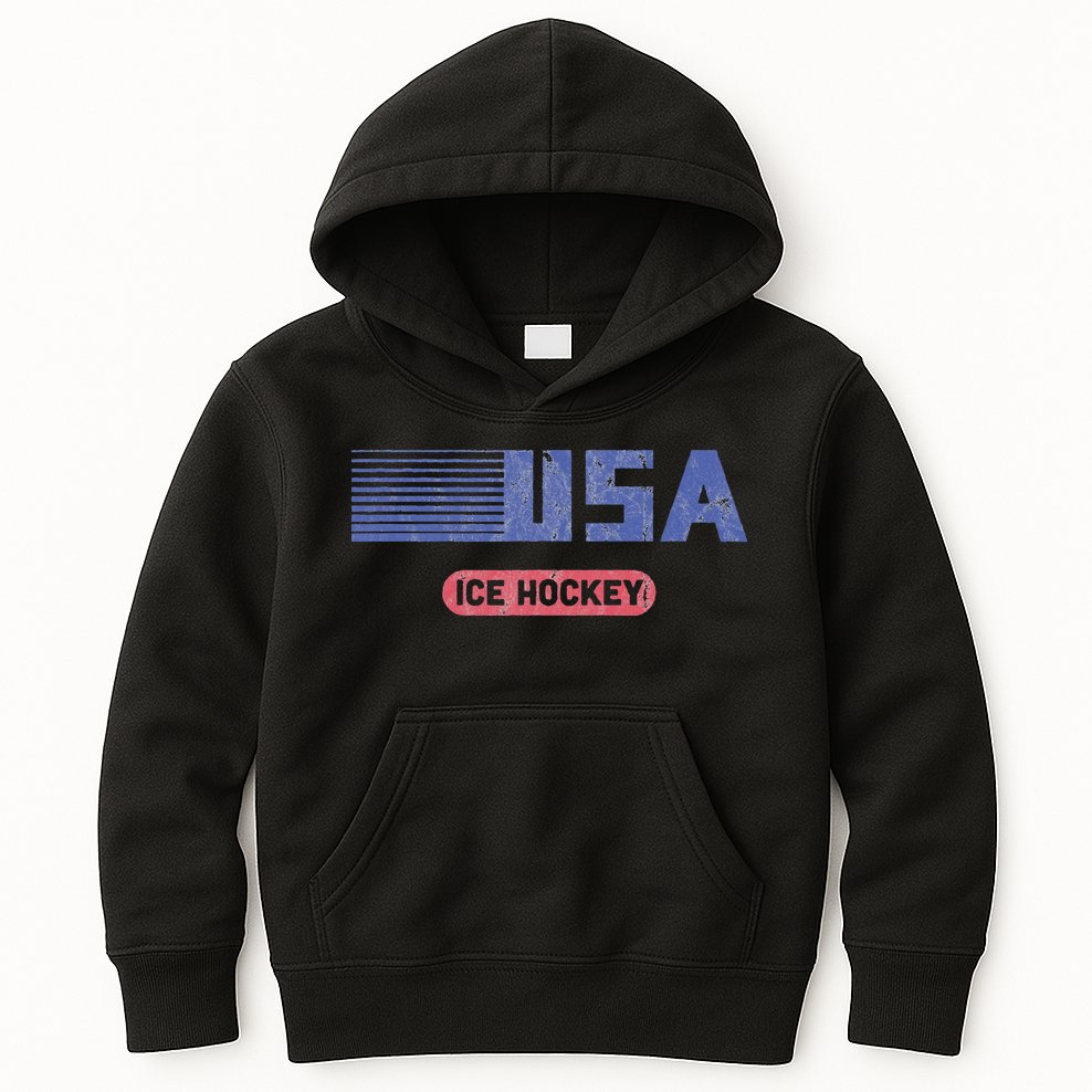 Retro Usa 2024 Team American Ice Hockey Vintage Kids Hoodie