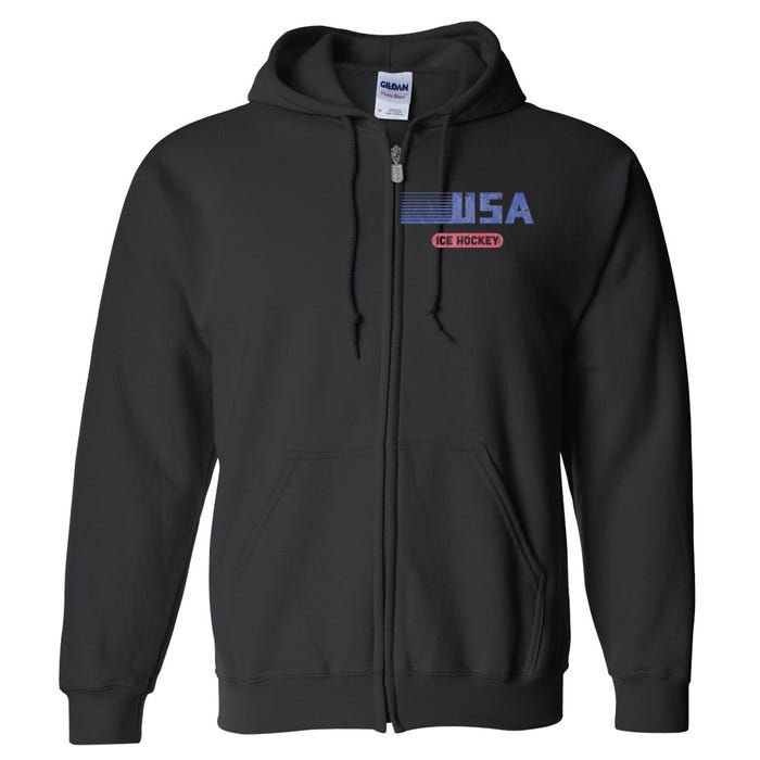 Retro Usa 2024 Team American Ice Hockey Vintage Full Zip Hoodie