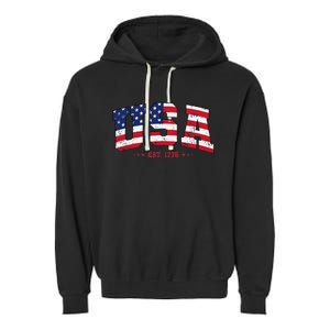 Retro USA 4th July Est 1776 America Patriotic Garment-Dyed Fleece Hoodie