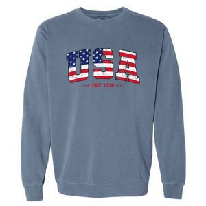 Retro USA 4th July Est 1776 America Patriotic Garment-Dyed Sweatshirt