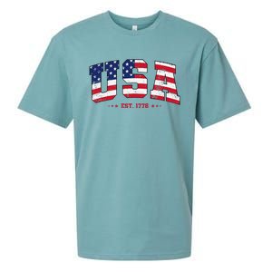 Retro USA 4th July Est 1776 America Patriotic Sueded Cloud Jersey T-Shirt