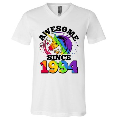 Rainbow Unicorn Awesome Since 1994 30th Birthday V-Neck T-Shirt