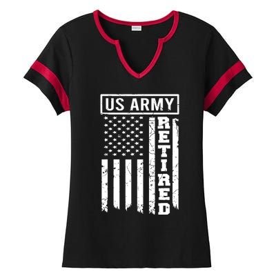 Retired US Army American Flag Retirement Ladies Halftime Notch Neck Tee