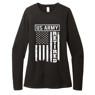 Retired US Army American Flag Retirement Womens CVC Long Sleeve Shirt