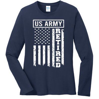 Retired US Army American Flag Retirement Ladies Long Sleeve Shirt