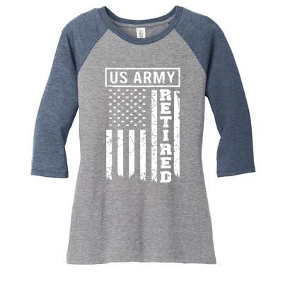 Retired US Army American Flag Retirement Women's Tri-Blend 3/4-Sleeve Raglan Shirt