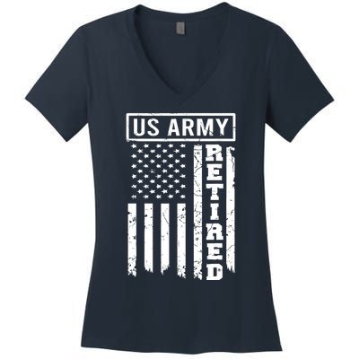 Retired US Army American Flag Retirement Women's V-Neck T-Shirt